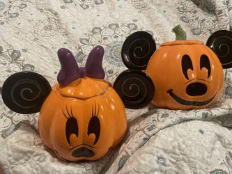 Mickey and Minnie Pumpkin Cookie Jar Set