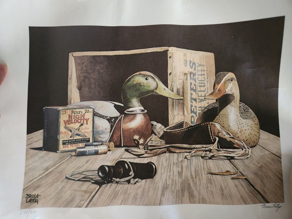 Signed Bruce Lattig Duck Decoy Painting 22x15"
