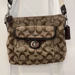 Beautiful COACH Brown Signature Canvas Crossbody Bag