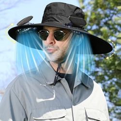 Sunshade Hat with Cooler, Novel & Practical Wide Outdoor Hat with 3 Speed Adjustable Solar Fan