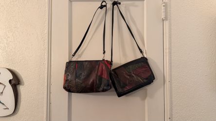 Set of 2 Vintage Genuine Leather Patchwork Bags Crossbody Purse & Pouch