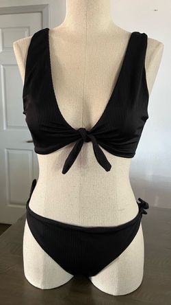 Women Black Ribbed Bikini Two-Piece Set