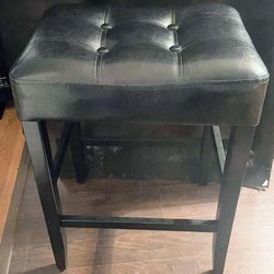 Bar Height Leather And Wood Bar Stool
