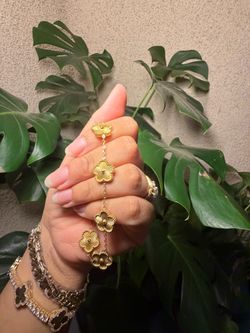 Gold Flower Charm Bracelet Stainless Steel Floral Chain