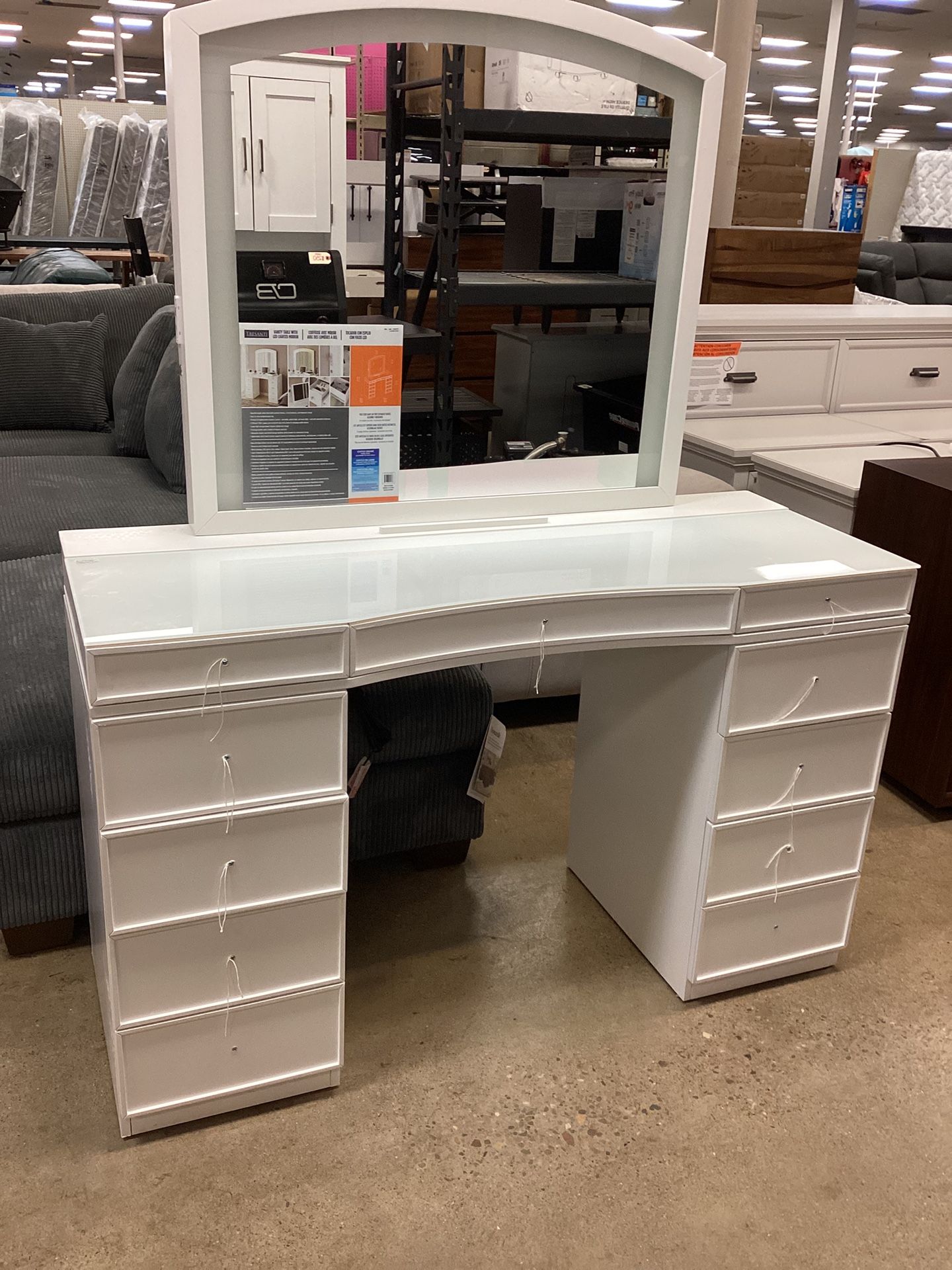 Tresanti Heidi Double Pedestal Vanity Table with Adjustable LED Lighted Mirror