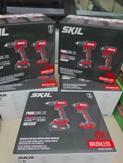 SKIL CB8437B-10 20V PWRCORE 20 Brushless Compact Lithium-Ion Cordless Drill Driver and Impact Driver Combo Kit (2 Ah)