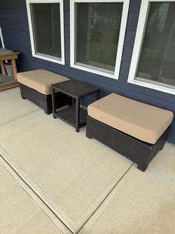 Outdoor Wicker Ottoman and Side Table Set