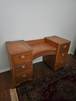 Vintage Wood Vanity Desk with Drawers