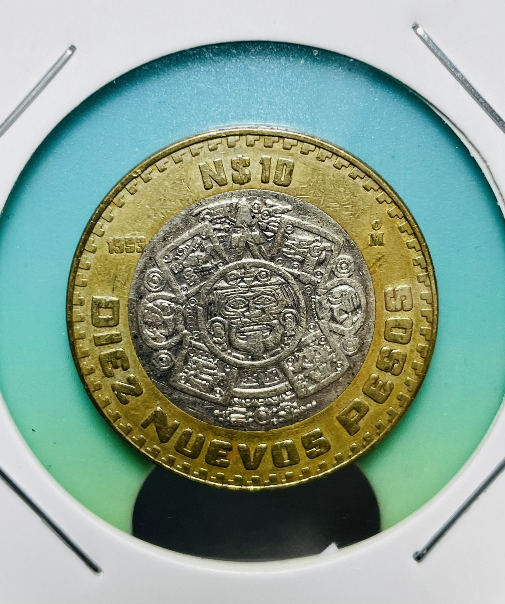 1993 - 10 Nuevos pesos - Bimetálica: centro de plata .925