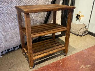 Earthy Brown Slat-Shelf Kitchen Cart