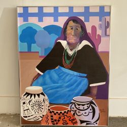 Original Southwest Portrait Painting - Large 30x40 Canvas w/ Frame