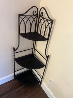Black Metal Corner Rack with Folding Wooden Shelves - 48" H