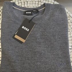 Brand New Gray Hugo Boss Knit Crew Neck Long Sleeves Men's Sweater. Size Medium