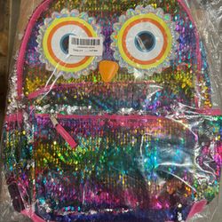 🌈 Sparkly Owl Sequin Backpack – Kids School Bag