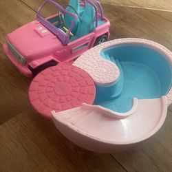 Barbie, Jeep and pool