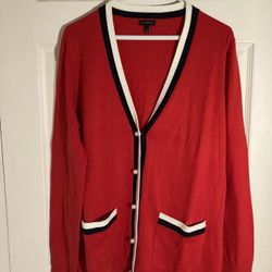 Talbots Red Cardigan Sweater W/Pearl Button Pockets Academia Preppy