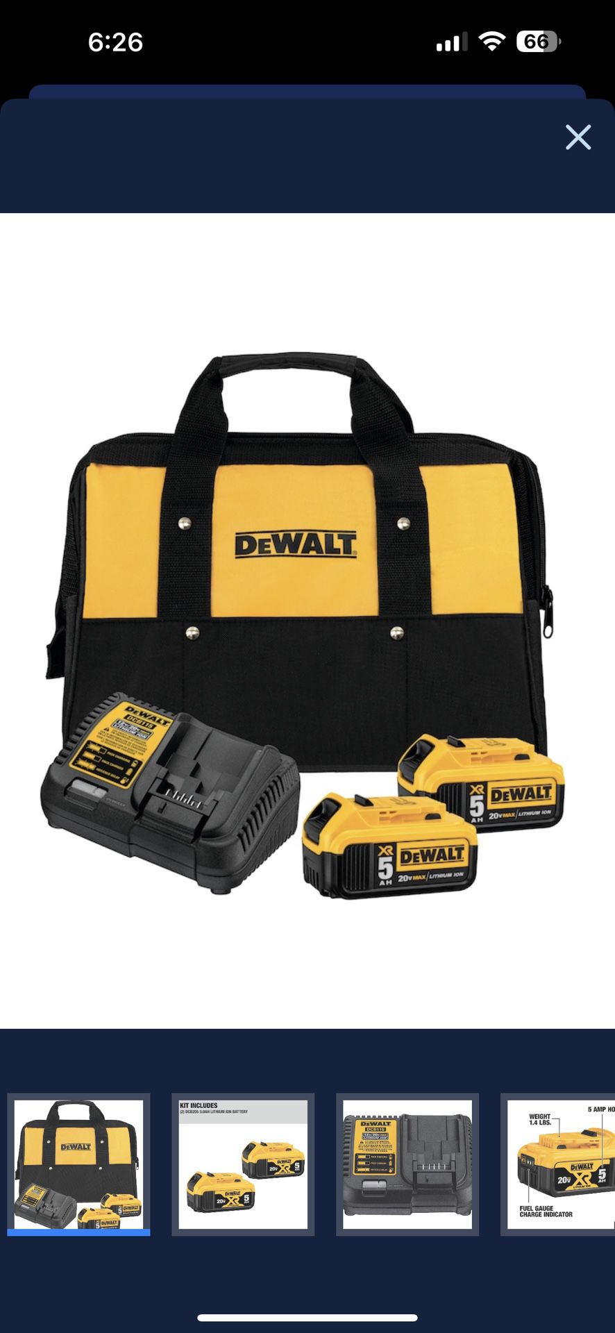 DEWALT XR 20-Volt 2-Pack 5 Amp-Hour; 5 Amp-Hour Lithium Power Tool Battery Kit