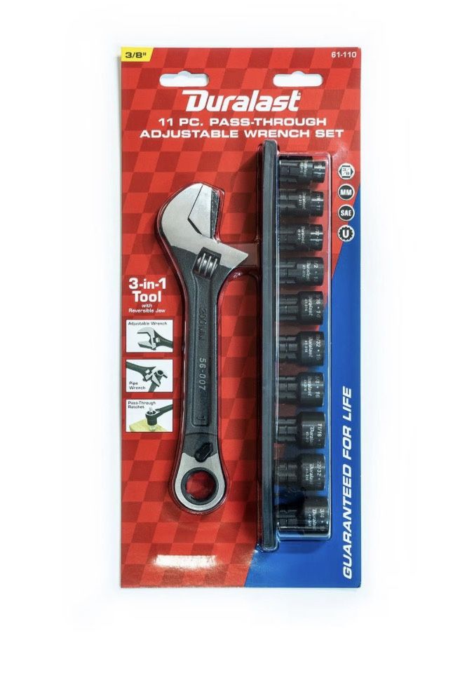 Duralast Pass Thru Adjustable Wrench Set, 11 Piece