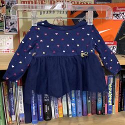 CARTER’S-baby girl’s navy blue/multicolored heart spotted long sleeve dress