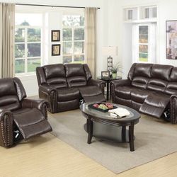 Brown Faux Leather Motion Sofa Set