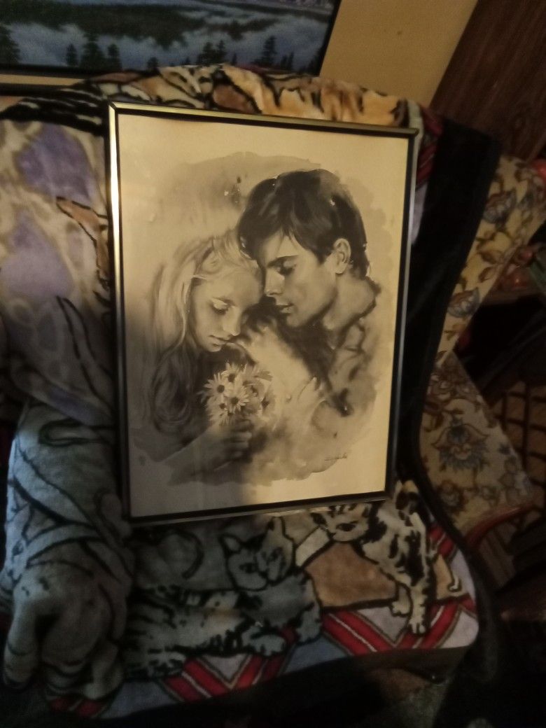 Vintage Men Sandy Art Couple in Love Framed Picture Woman Marriage Sandu Liberman NY 24 ×18 200dollars Ebay!