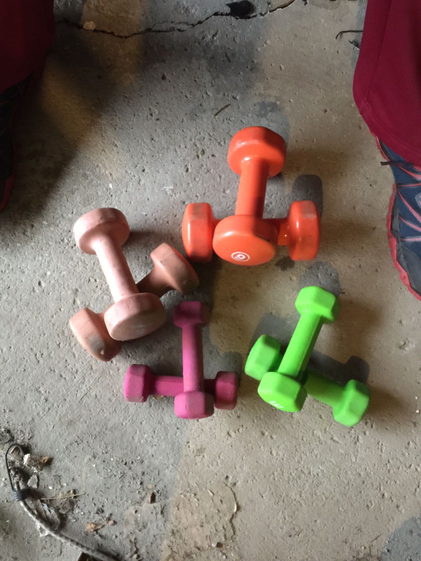 Four Pairs Hex Rubber Dumbbells Sets 2, 3 & 5, 6 Lbs.