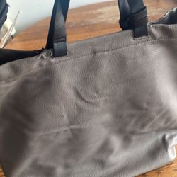 Gray Pebble Leather Tote Bag With Black Straps Obo