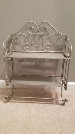 Wrought Iron bathroom wall shelf with 2 shelves and towel holder