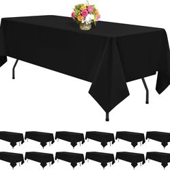 12 Pack Black Tablecloths for Rectangle Tables 60 x 102 Inch Black Polyester Tablecloth 6 Foot Rectangle Table Cloth Wrinkle Resistant Washable Fabric