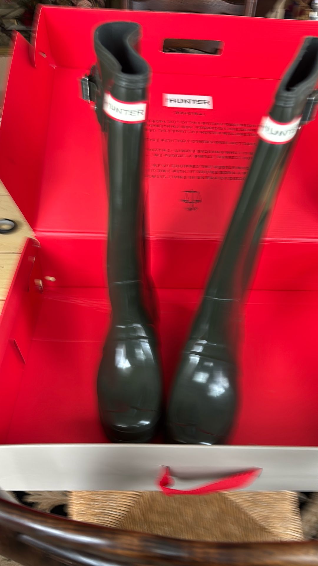 Women’s tall, green hunter boots. Worn 2xs excellent condition.