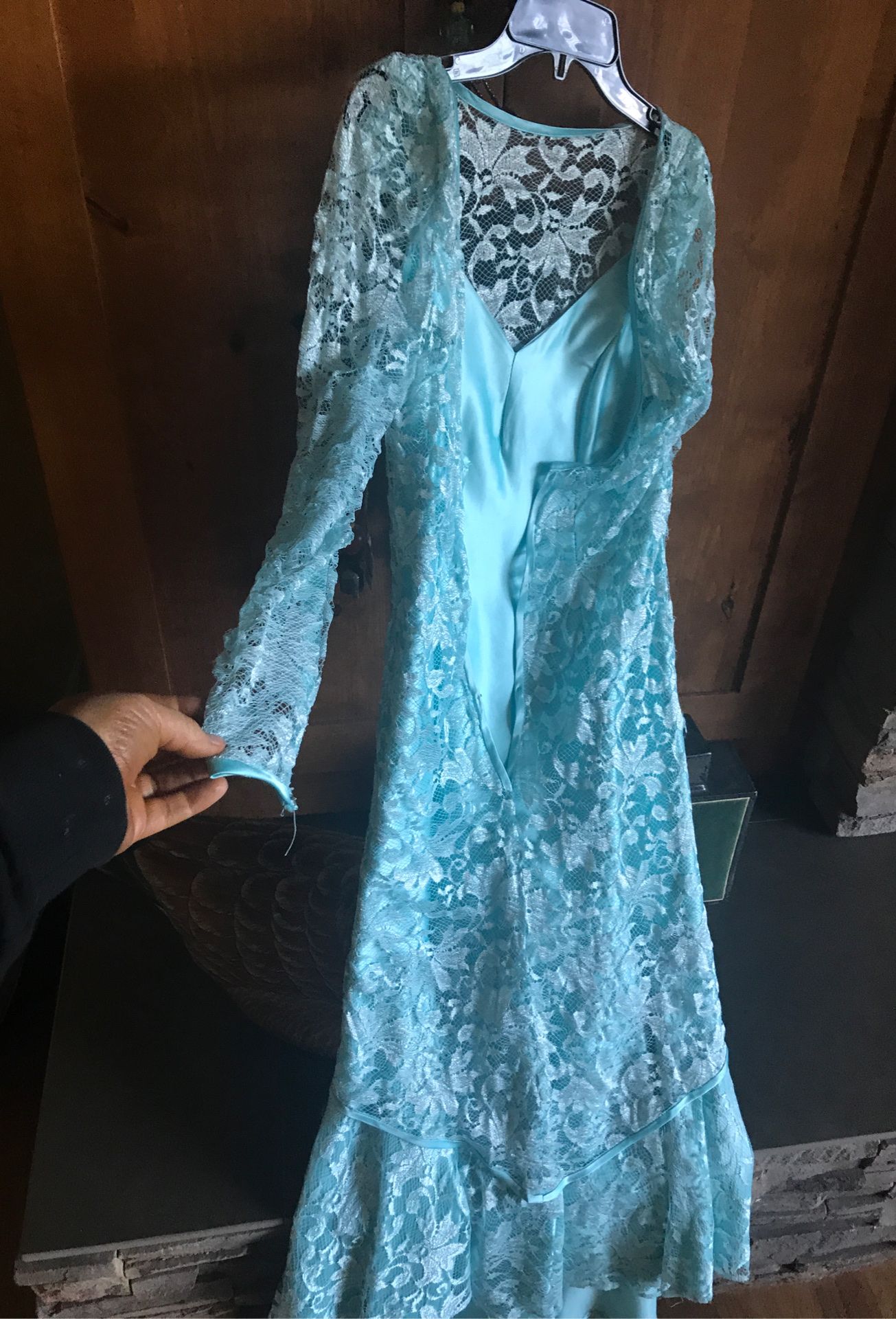 Vintage gown with lace long sleeve cover up mermaid style size 12