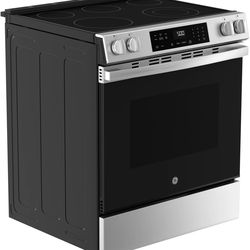 30” GE slide-in electric range (stainless steel) + hood