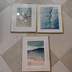 Three Ocean Themed Prints With Frame