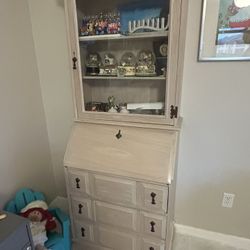 Antique White Wash Wood Secretary Desk