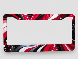 Brand New License Plate Frame – Red/Black/White Abstract Design