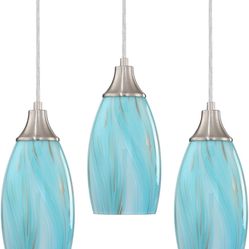 Mini Art Glass Pendant Lights Kitchen Island,Handcrafted Teal 