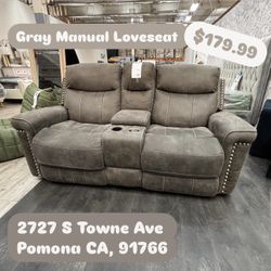 Gray Fabric Manual Loveseat 