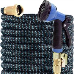 J&B XpandaHose 100ft Expandable Garden Hose with Holder - Heavy Duty Superior Strength 3750D - 4 -Layer Latex Core - Extra Strong Brass Connectors and