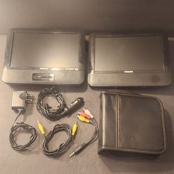 Philips PD9012 Portable DVD Player Dual Screen  Lot Binder Disney 22 DVD Cables