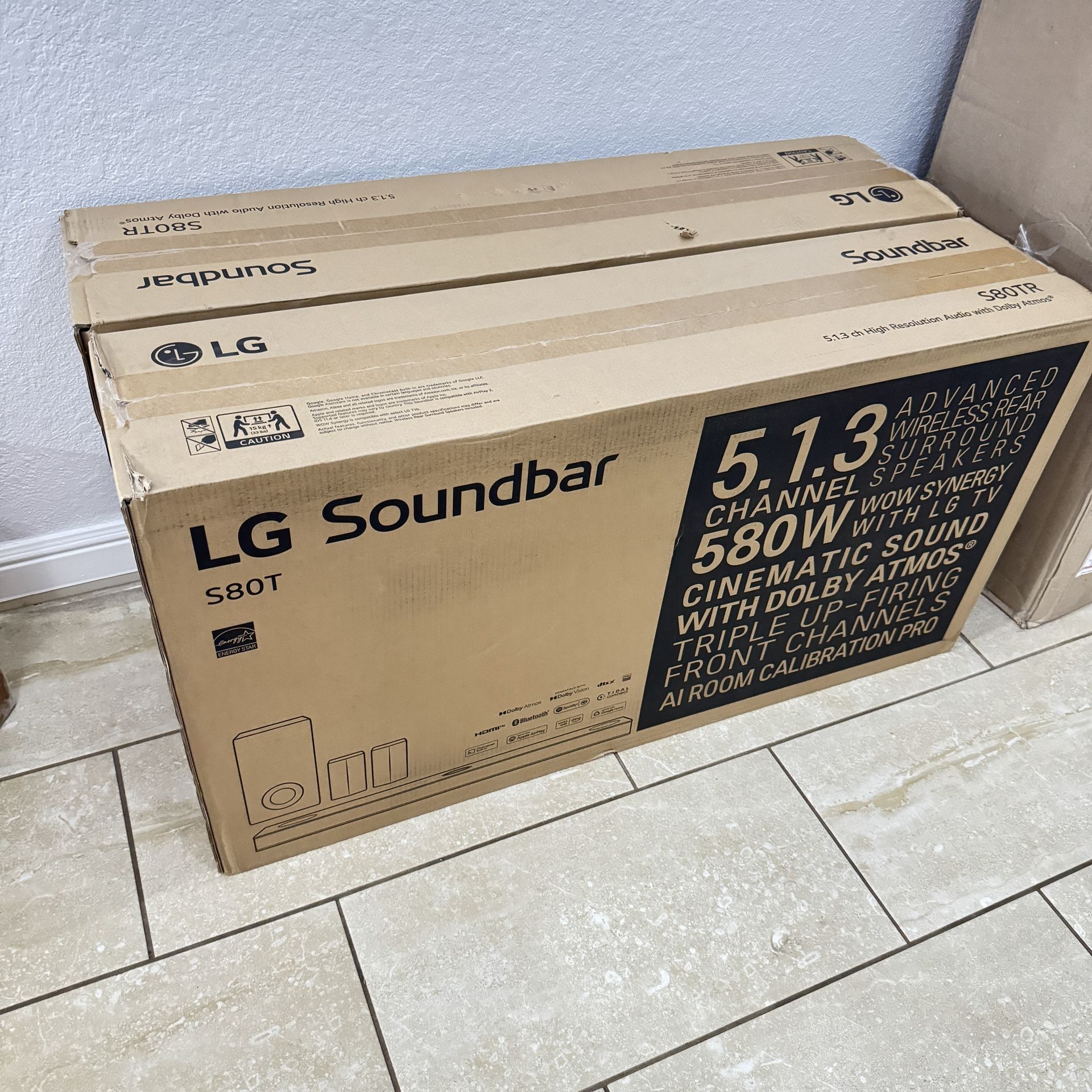 LG 5.1.3 Channel Soundbar with Dolby Atmos and Rear Surround Speakers, S80TR