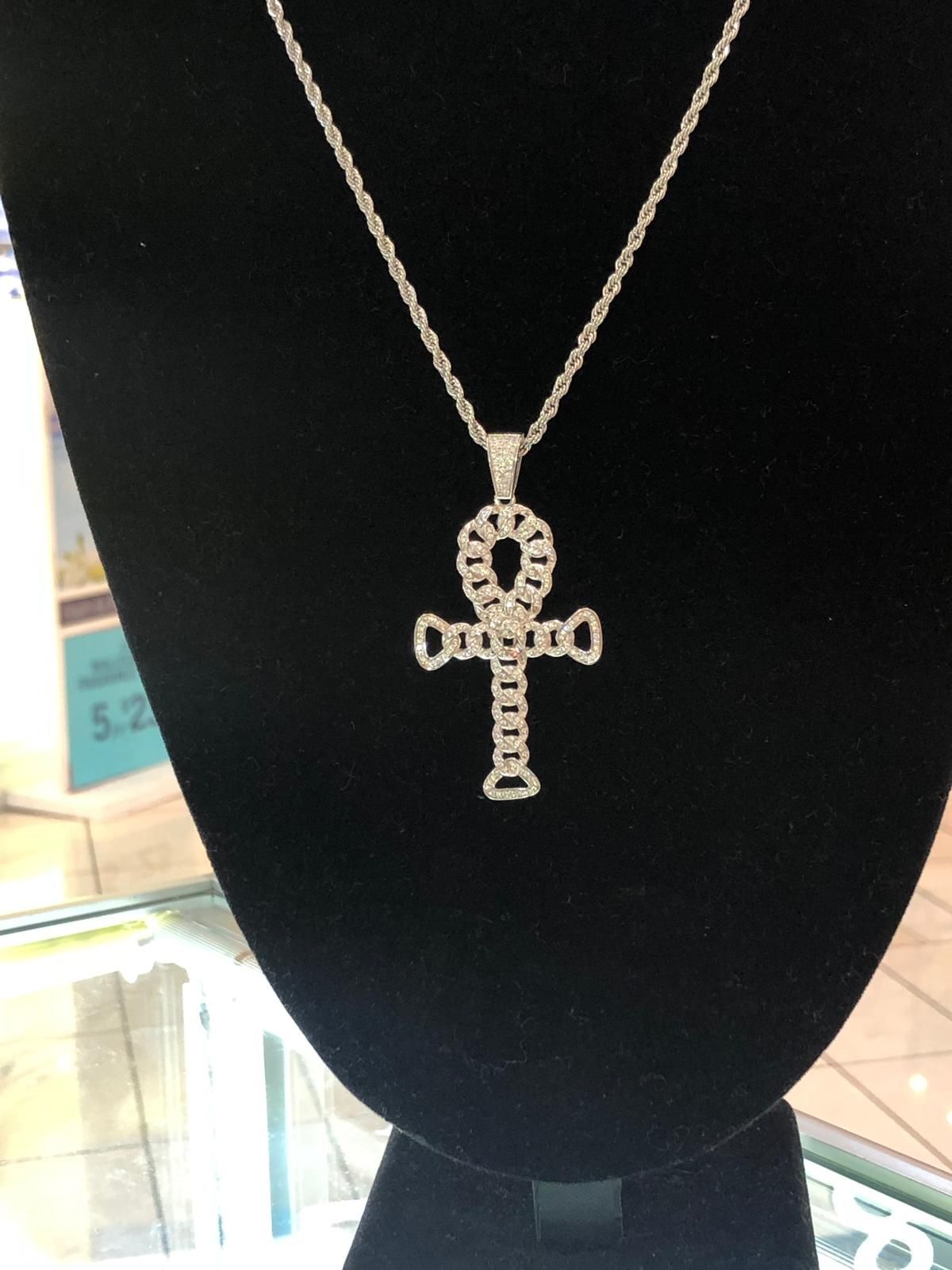 Brand New Men’s Fully Iced Out 925 solid silver Ankh with 14k white gold finish lab diamonds Stainless steel Rope chain 14k white Gold stamped,All Products : American Fashion Style Bags On Sale