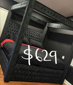 Black tufted queen bed frame