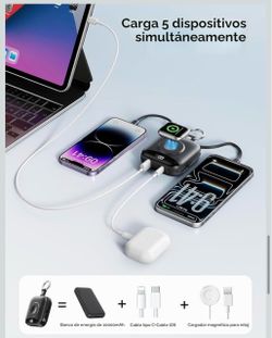 10000mAh Magnetic Power Bank with Built-in USB-C Cable, LED, Black