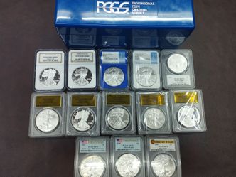 Graded silver eagle coin set