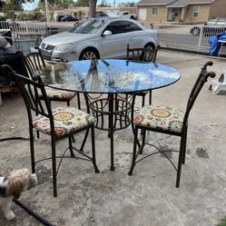 Glass And Metal Pub Dining Table And 4 Chairs 
