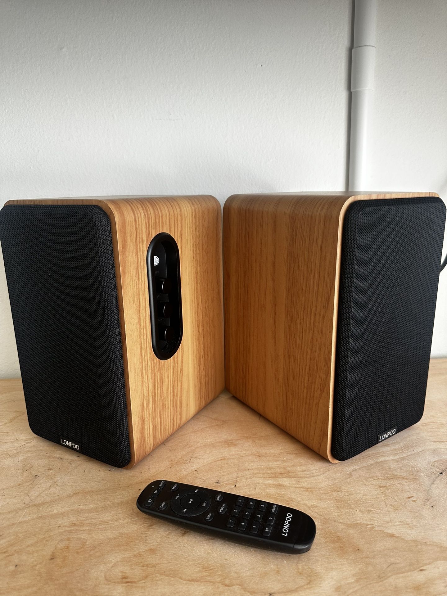 LONPOO Bluetooth Bookshelf Speakers with ARC, 100W Active Powered Speakers, USB/AUX-in/Optical/Coaxial, 4" Woofer and 1.5" Tweeter (Wooden)