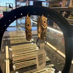 10KT Gold Hoop Earrings W/ Multi-Color Stones 43727-1