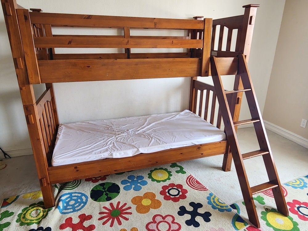 pottery barn kids brown wood bunk bed