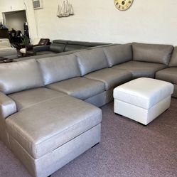 Furniture- 4 Pc 100% Real Top Grain Leather Sectional- Radley