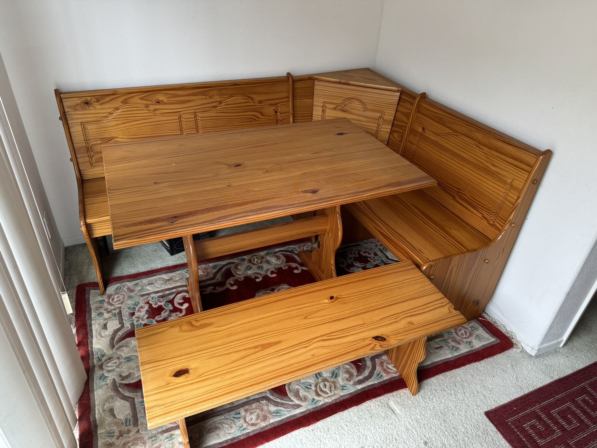 Farmhouse Wood Kitchen Corner Breakfast Dining Nook Set With Storage